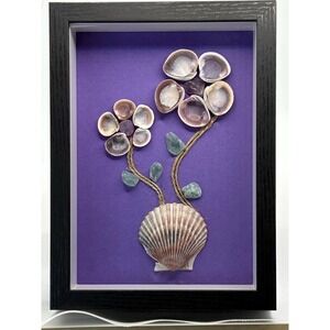 Shell Art & sea glass, handmade flowers 5x7 shadow box. Shells from SW Florida.
